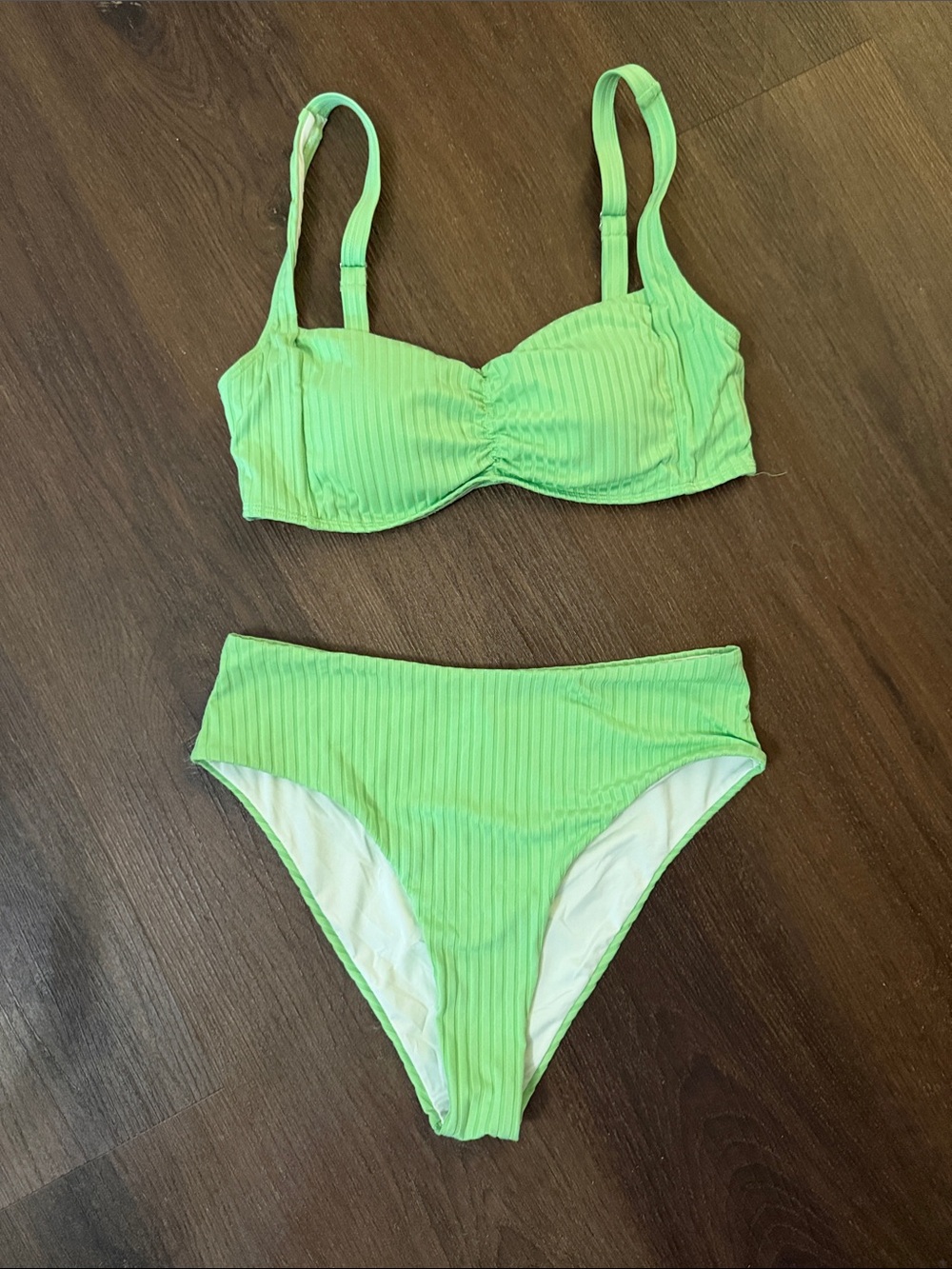 Anrabess Green Ribbed Bikini Set